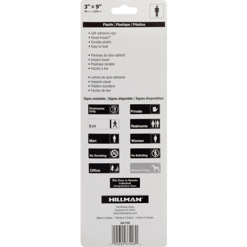 Hillman Men's Restroom Sign, 3-In x 9-In