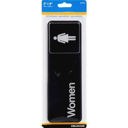 Hillman Women's Restroom Sign, 3-In X 9-In