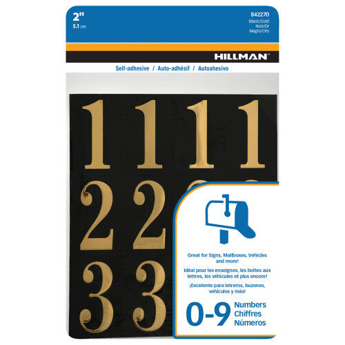 Hillman Adhesive House Black and Gold Number Pack, 2-In