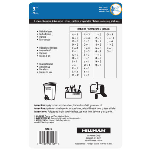 Hillman Black Adhesive Letter & Number Pack, 3-In