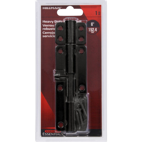 Hillman Hardware Essentials Heavy-Duty Black Barrel Bolt, 6-In