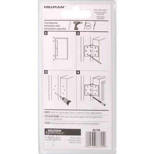 Hillman Hardware Essentials Zinc General Purpose Carded Hinge with Fixed Pin, 4-In