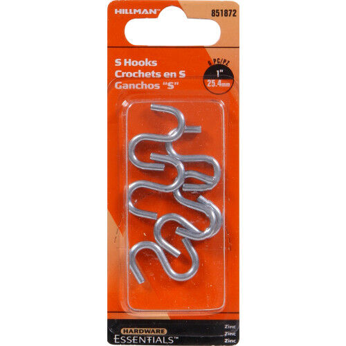 Hillman Hardware Essentials .121 X 1-In Zinc Plated S-Hook, 6-Pk