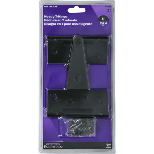 Hillman Hardware Essentials Heavy Duty T-Hinge Black, 6-In, 2-Pk
