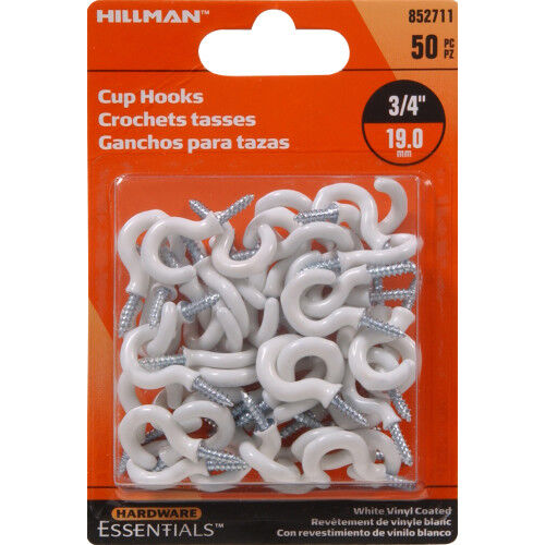 Hillman Essentials White Cup Hook, 3/4-In, 50-Pk