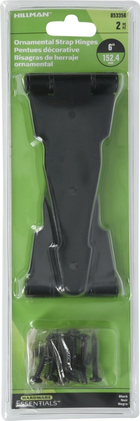 Hillman Hardware Essentials Black Ornamental Strap Hinge, 6-In, 2-Pk