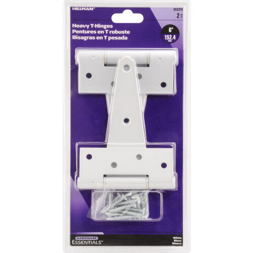 Hillman Hardware Essentials Heavy Duty T-Hinge White, 6-In, 2-Pk