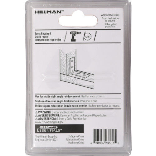 Hillman Hardware Essentials Black Corner Brace, 1 1/2-In x 5/8-In, 4-Pk