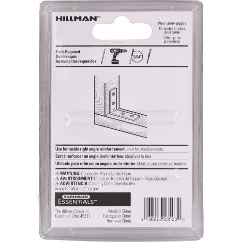Hillman Hardware Essentials Black Corner Brace, 2-In X 5/8-In, 4-Pk