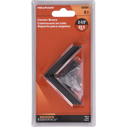 Hillman Hardware Essentials Black Corner Brace, 2 1/2-In x 5/8-In, 4-Pk