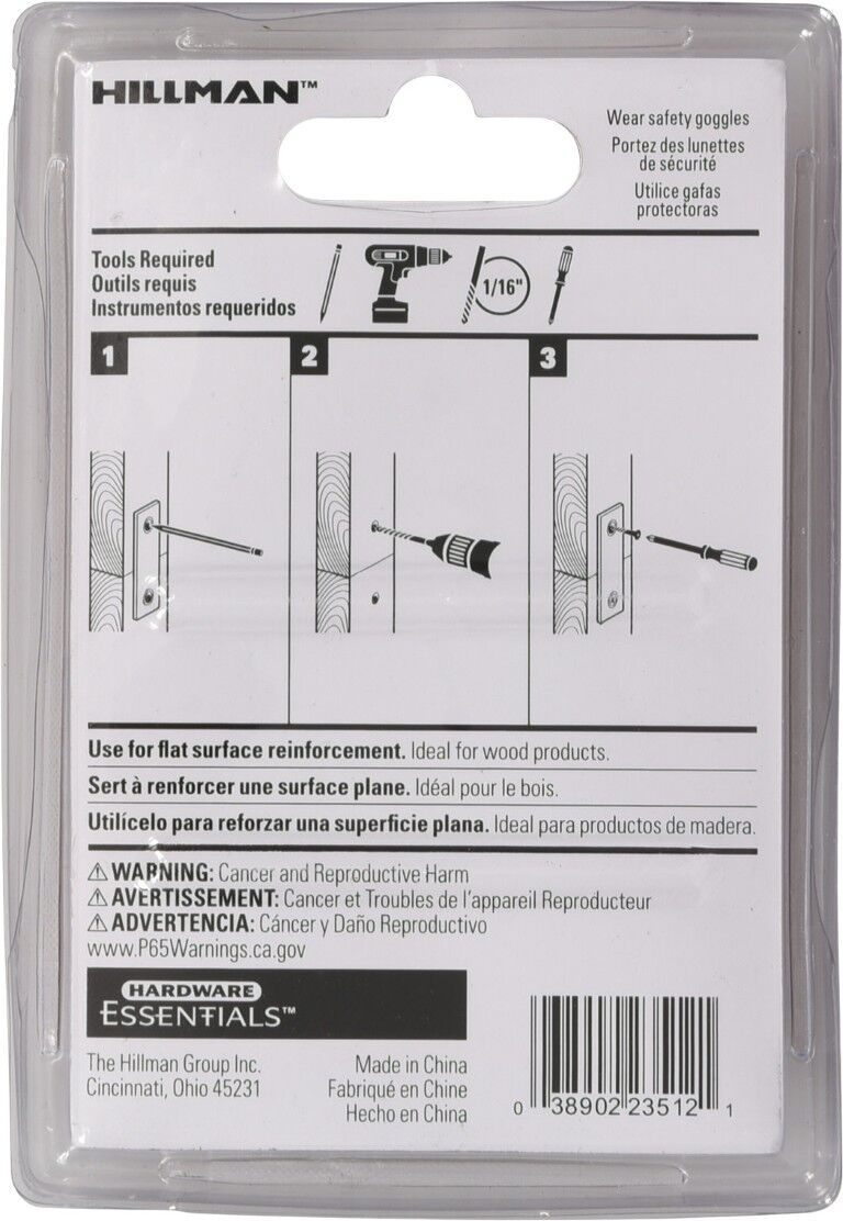 Hillman Hardware Essentials Black Mending Plate, 2-In x 1/2-In, 4-Pk