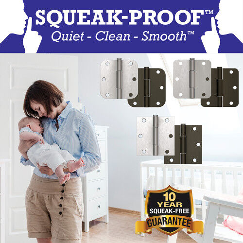 Hillman Hardware Essentials Squeak-Proof Oil Rubbed Bronze Square Corner Door Hinge, 3-1/2-In, 3-Pk