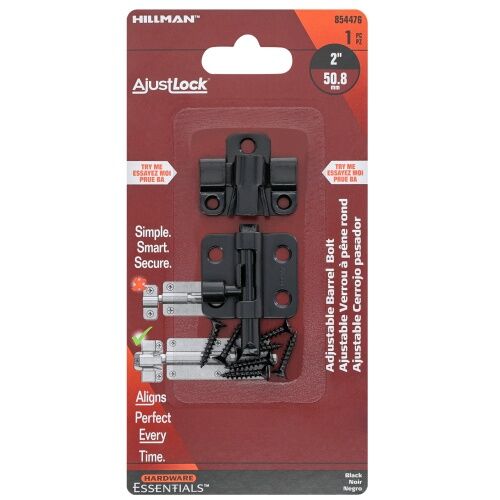 Hillman Black AjustLock Barrel Bolt, 2-In