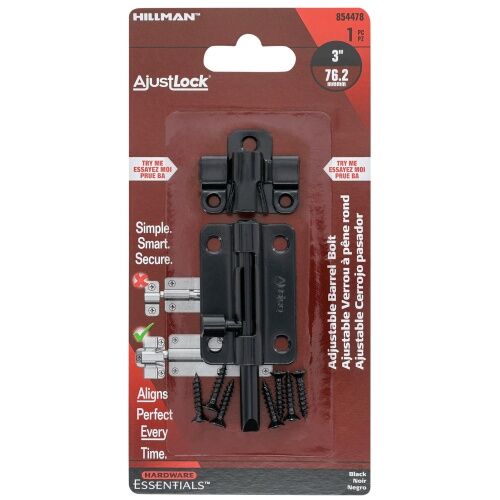 Hillman AjustLock Black Barrel Bolt, 3-In