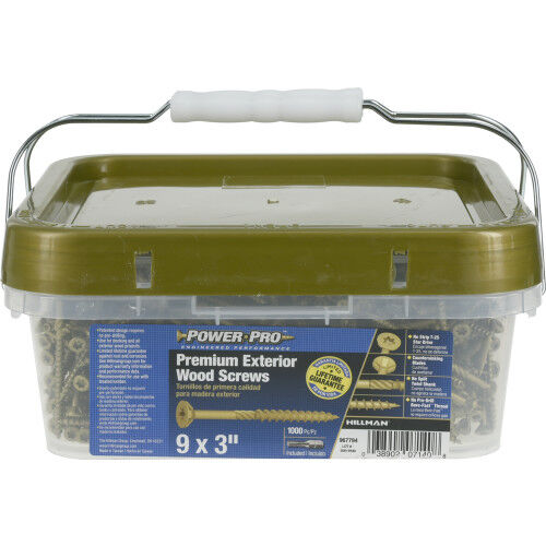 Hillman Power Pro Premium Exterior Wood Screws, #9 x 3-In, 1000-Pk