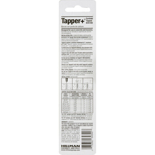 Hillman Carbide Tapper Drill Bit, 3/16-In x 4-1/2-In