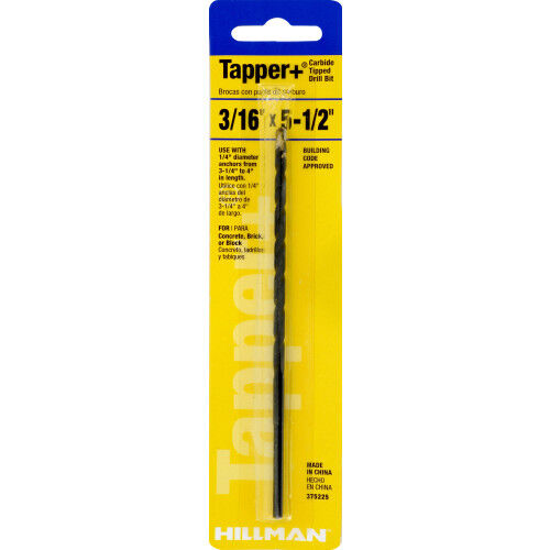 Hillman Carbide Tapper Drill Bit, 3/16-In X 5-1/2-In
