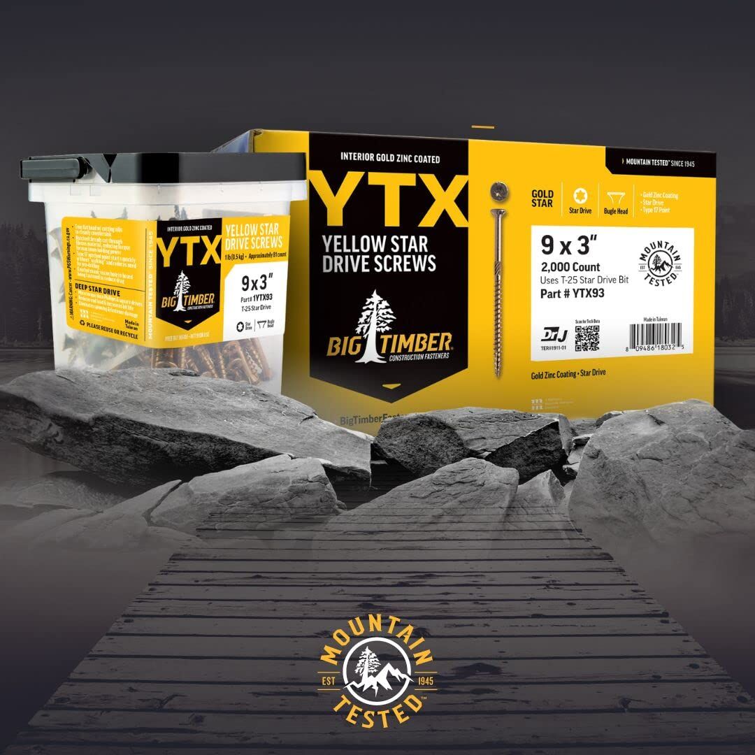 Big Timber YTZ Yellow Zinc Interior Multi-Purpose Flat Head Wood Screws, 9 x 2 1/2-In, 1-Lb