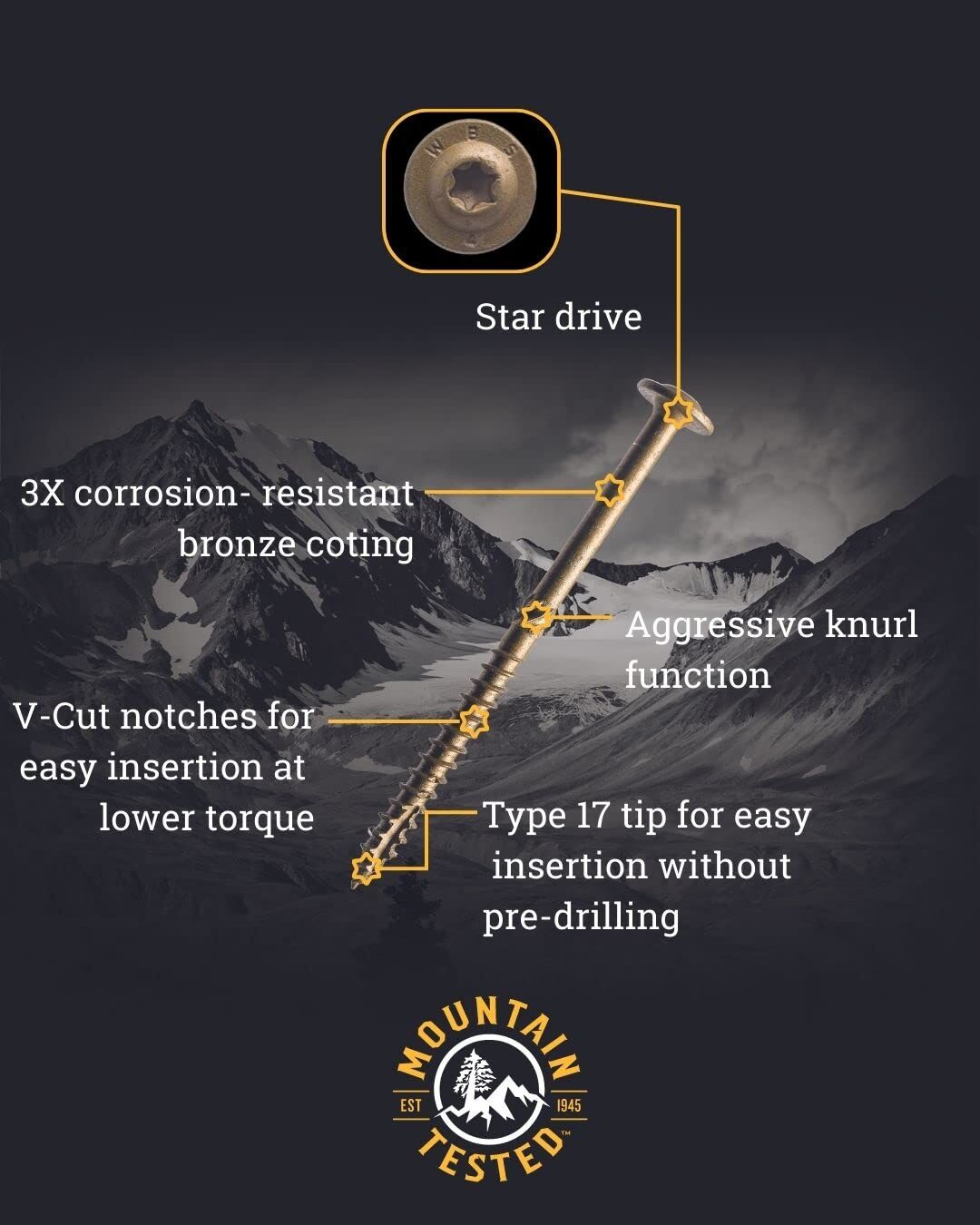 Big Timber CTX Bronze Construction Lag Screw, 15 x 3-In, 25-Pk