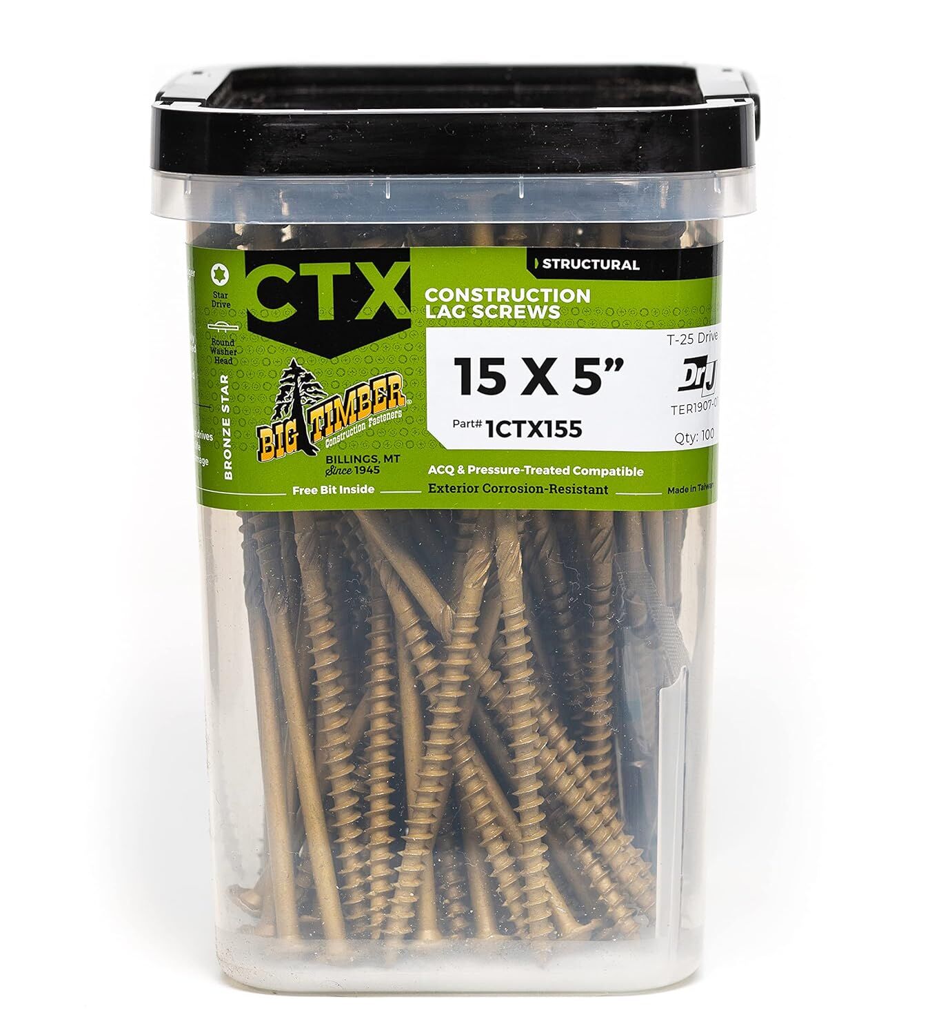 Big Timber CTX Bronze Construction Lag Screw, 15 x 5-In, 100-Pk