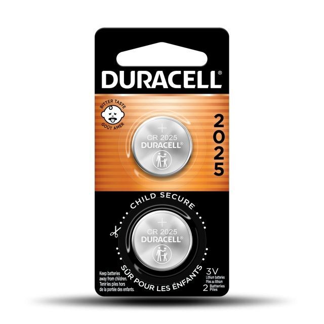 Duracell 2025 Lithium Coin Battery with Bitter Coating, 2-Pk