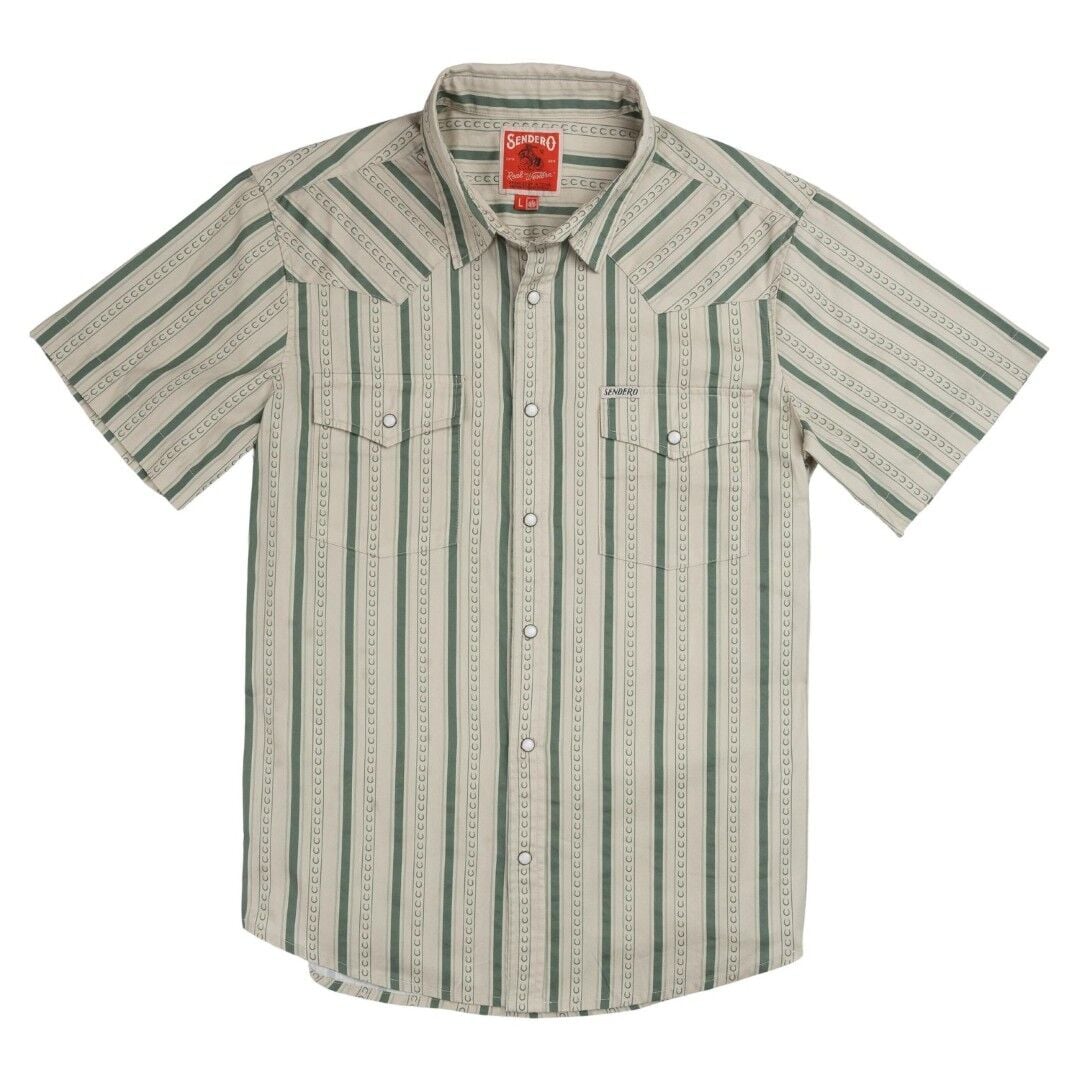 Sendero Provisions Co. Men's The Wyatt Pearl Snap Short Sleeve Horseshoe Stripe Shirt