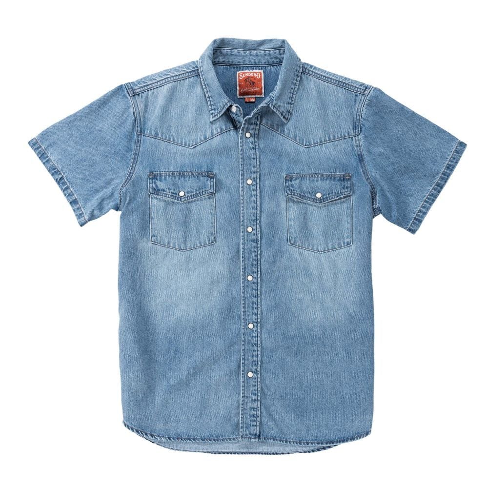 Sendero Provisions Co. Men's The Wyatt Pearl Snap Short Sleeve Denim Shirt