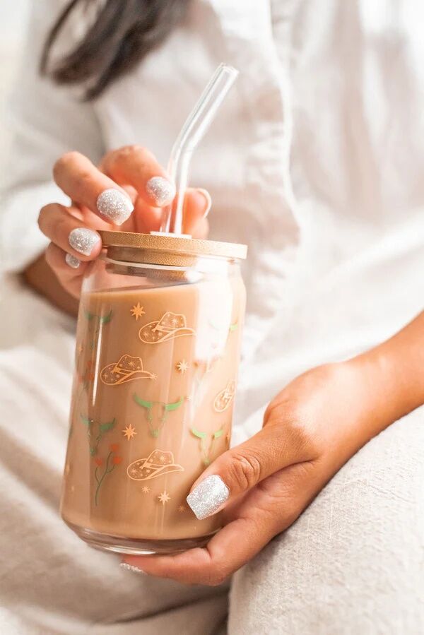 The Care Collective Western Can Glass With Bamboo Lid And Straw, 16-Oz