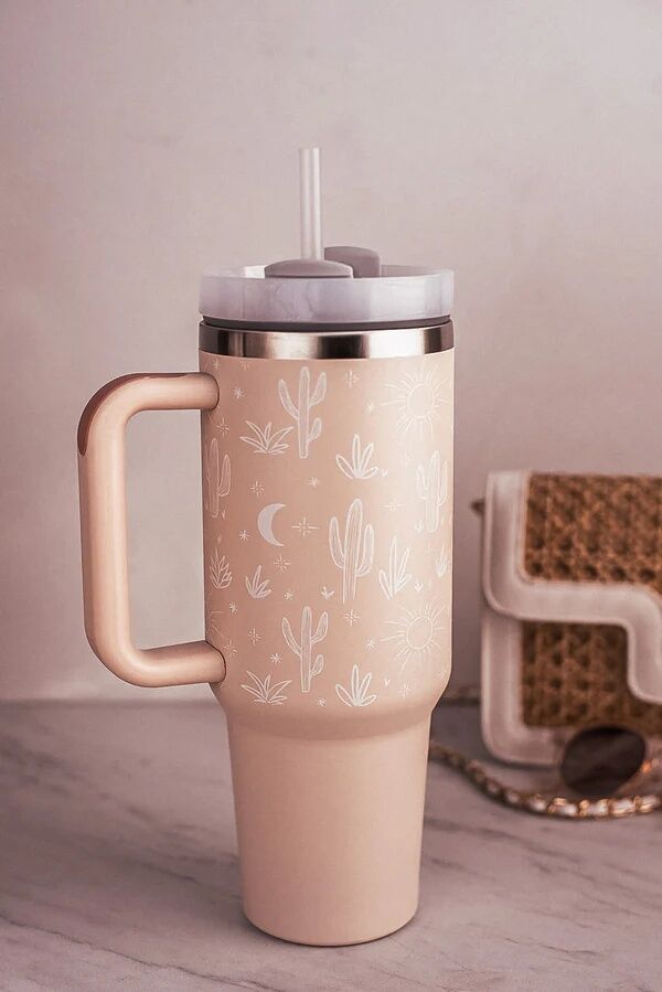 The Care Collective Orange Cactus Print Tumbler, 40-Oz