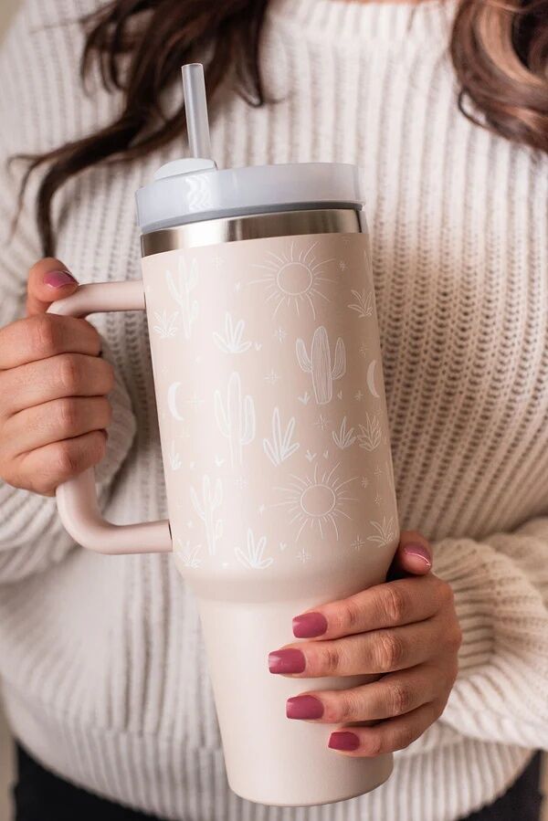 The Care Collective Orange Cactus Print Tumbler, 40-Oz