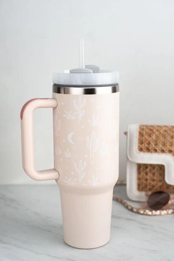 The Care Collective Orange Cactus Print Tumbler, 40-Oz