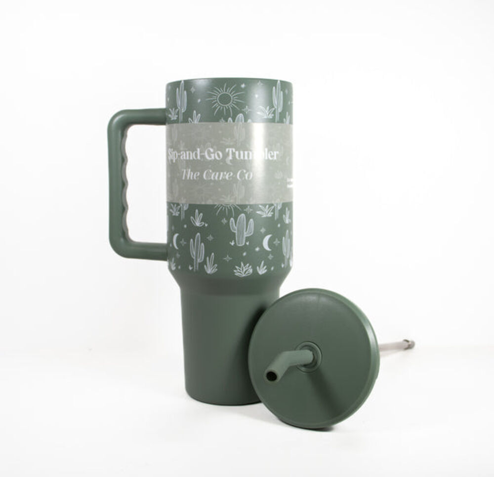 The Care Collective Sage Green Cactus Print Tumbler, 40-Oz