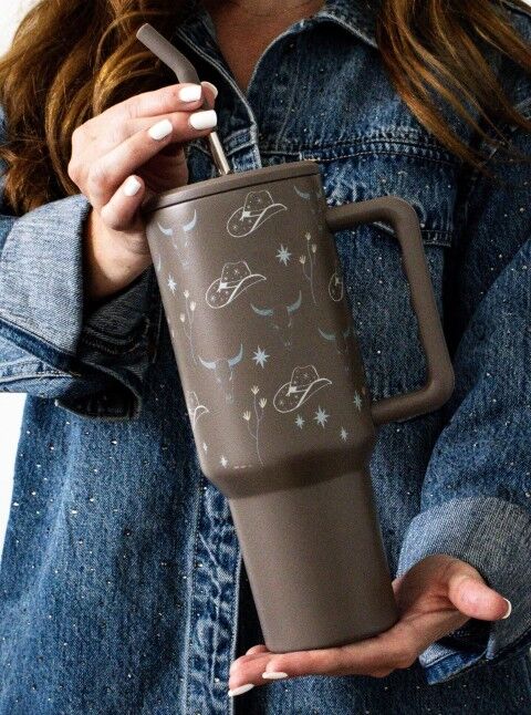 The Care Collective Western Print Leak Proof Tumbler In Espresso, 40-Oz