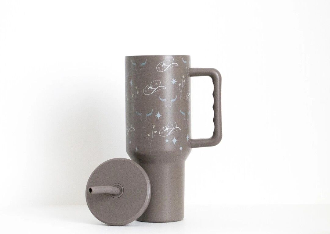 The Care Collective Western Print Leak Proof Tumbler In Espresso, 40-Oz