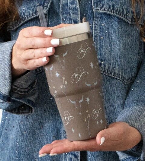 The Care Collective Western Print Mini Sip-and-Go Tumbler In Espresso, 20-Oz