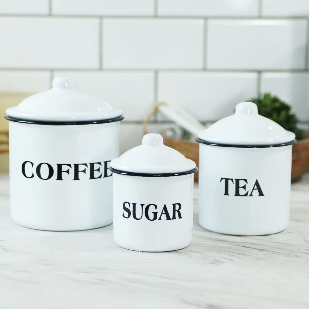 VIP Home & Garden Enamelware Canisters Coffee/Tea/Sugar, 3-Pk