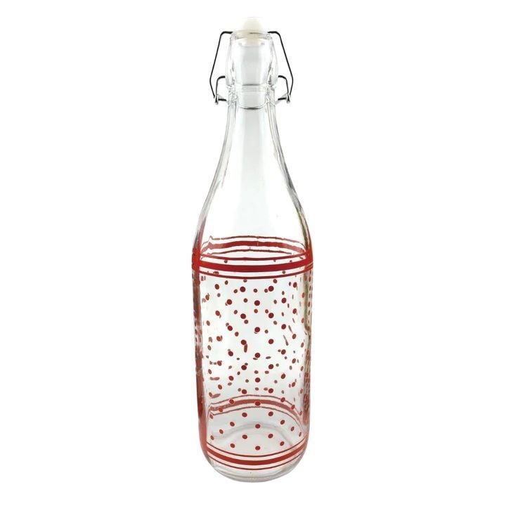 Transpac Glass Red Dots and Stripes Water Bottle