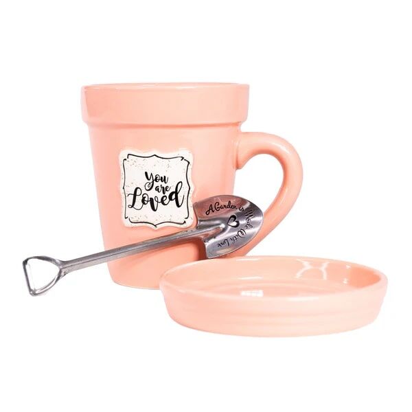 Divinity Boutique Peach Flower Pot Mug, 14-Oz