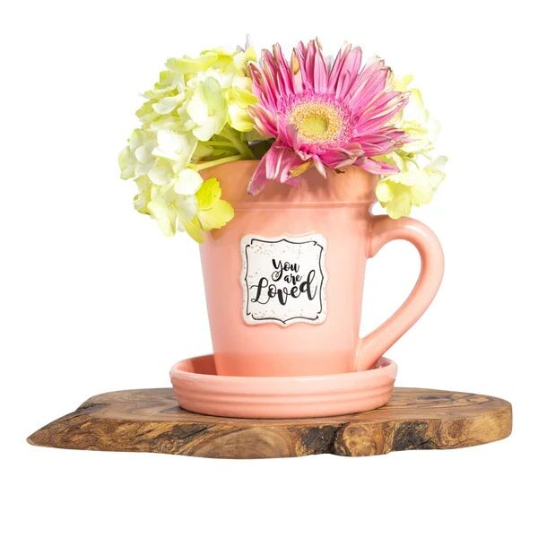 Divinity Boutique Peach Flower Pot Mug, 14-Oz