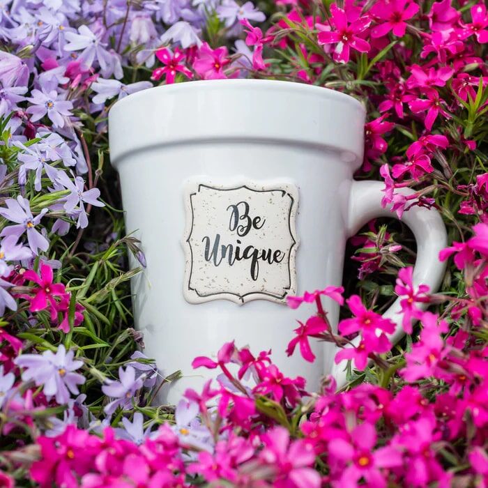 Divinity Boutique White Be Unique Flower Pot Mug With Garden Spade Spoon, 14-Oz