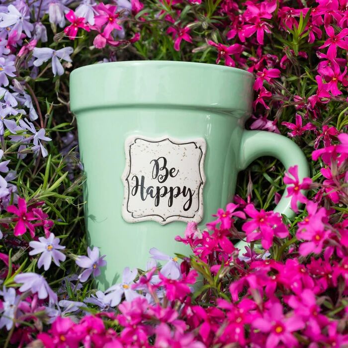 Divinity Boutique Green "Be Happy" Flower Pot Mug