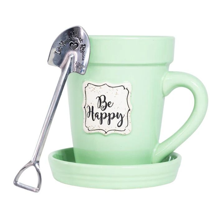 Divinity Boutique Green "Be Happy" Flower Pot Mug