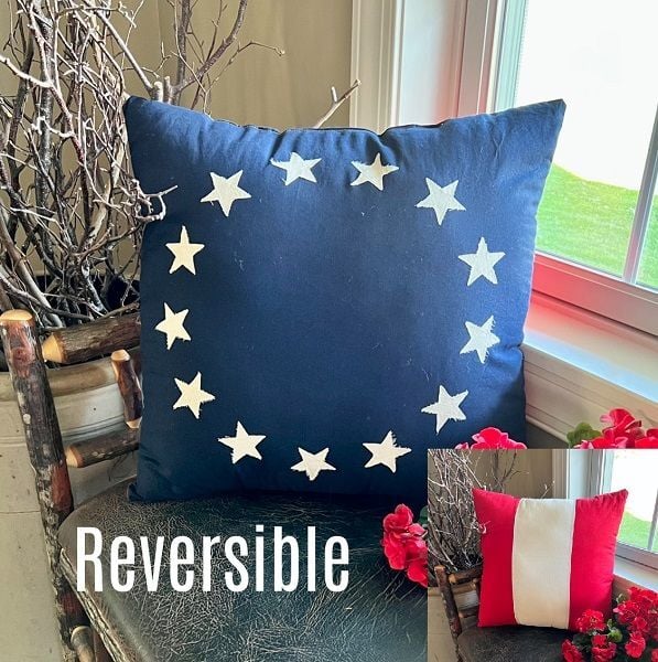 Pine Creek Vintage Flag Pillow Reversible, 18-In x 18-In