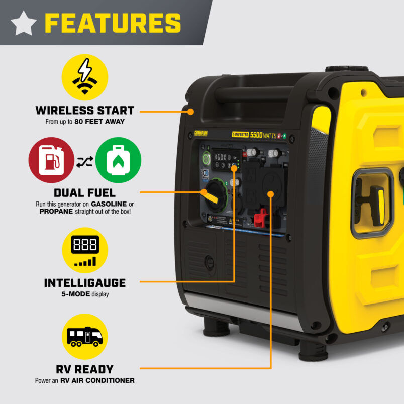 Champion Power Equipment 5500-Watt Portable Dual-Fuel Wireless Start CO Shield Inverter Generator