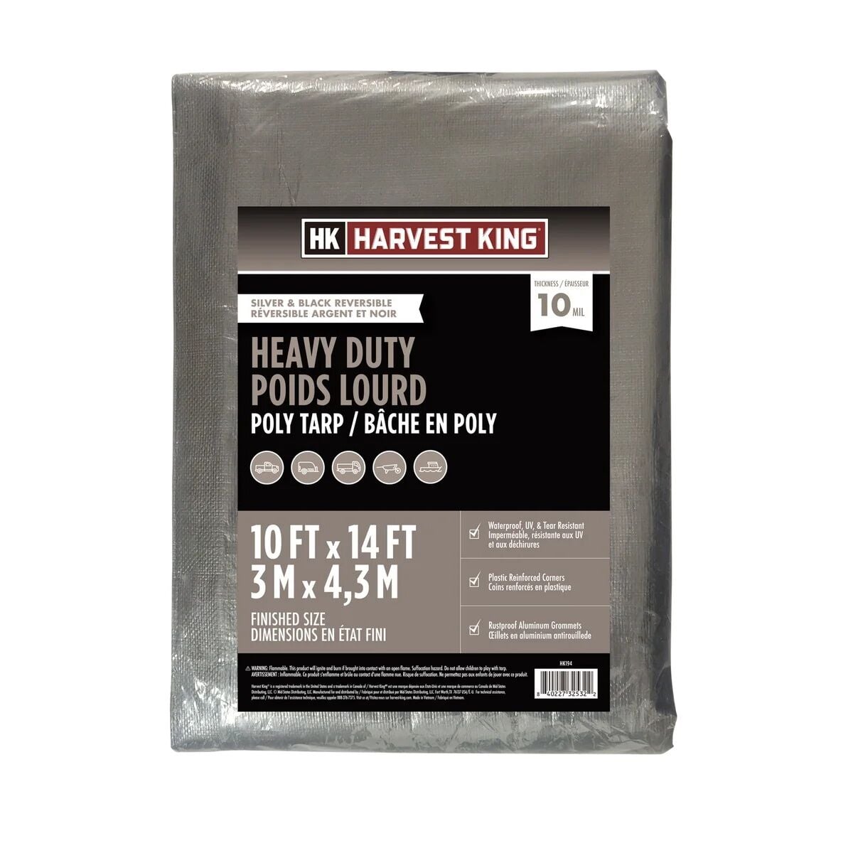 Harvest King Reversible Heavy Duty Poly Tarp, Silver/Black, 10 ft. x 14 ft.