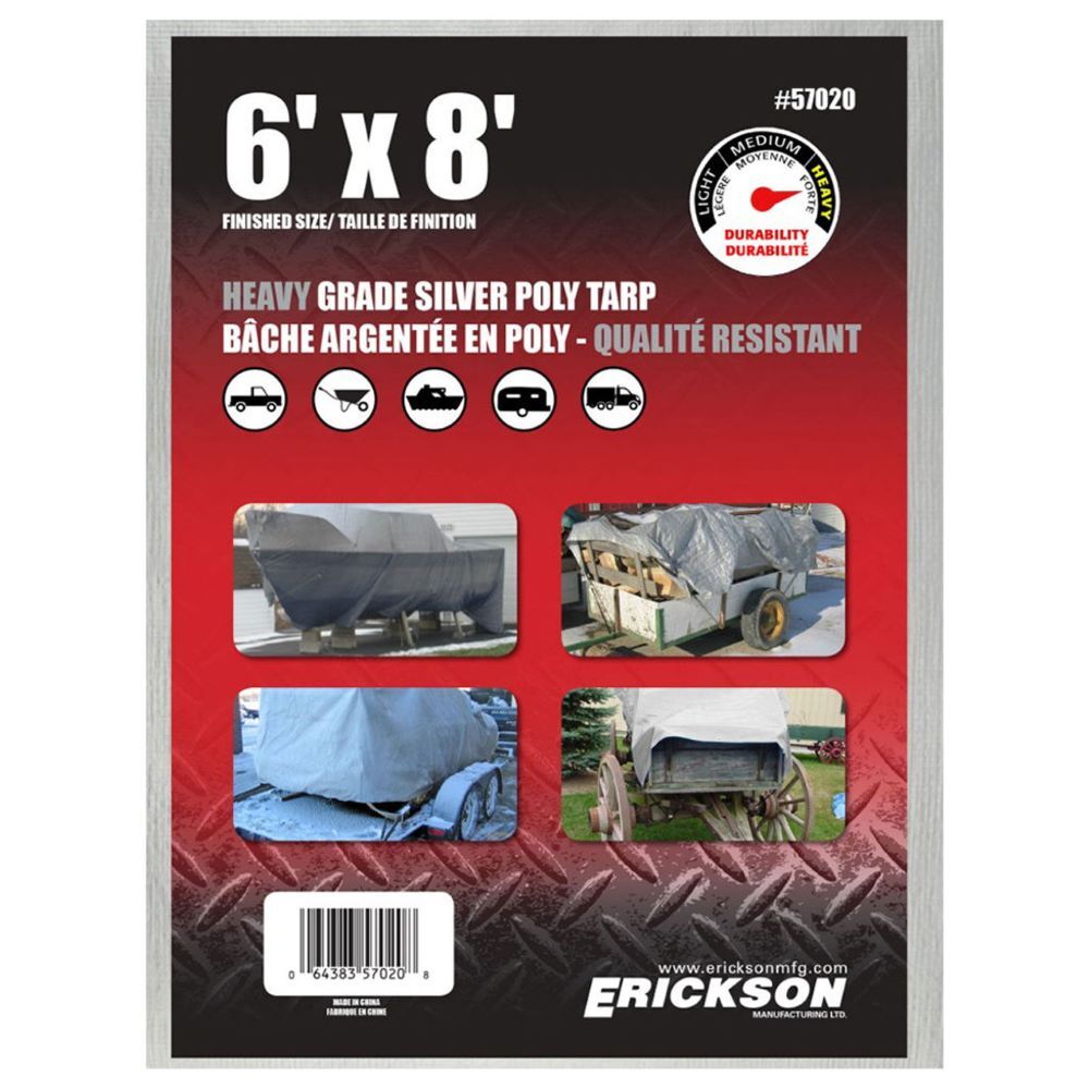 Erickson Heavy Grade Silver Poly Tarp, 6-Ft x 8-Ft