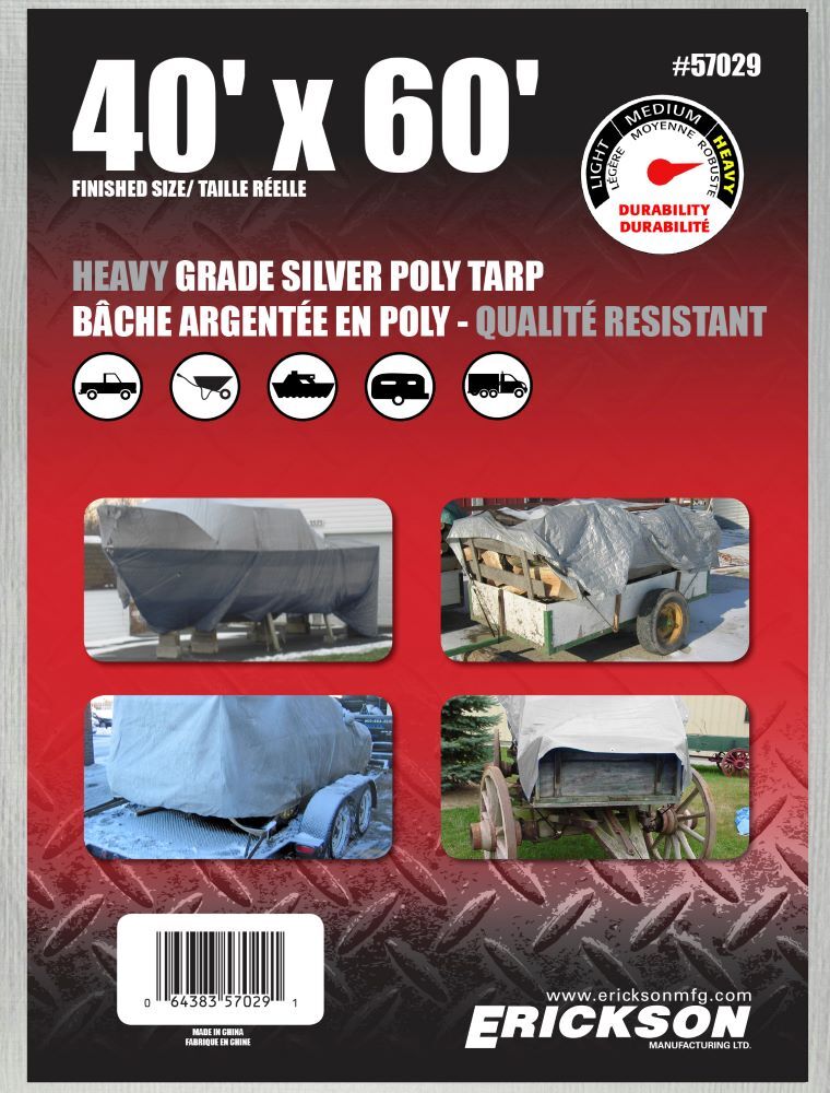 Erickson Heavy Grade Silver Poly Tarp, 40-Ft x 60-Ft