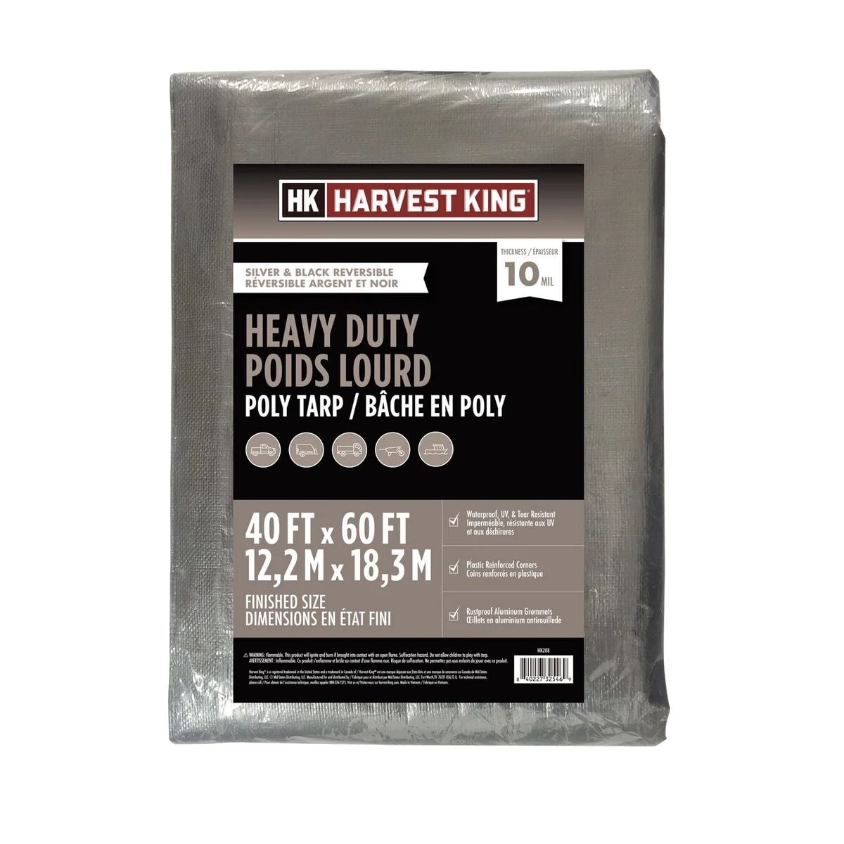 Harvest King Reversible Heavy Duty Poly Tarp, Silver/Black, 40 ft. x 60 ft.