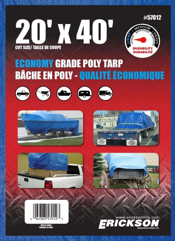 Erickson Economy Grade Blue Poly Tarp, 20-Ft x 40-Ft