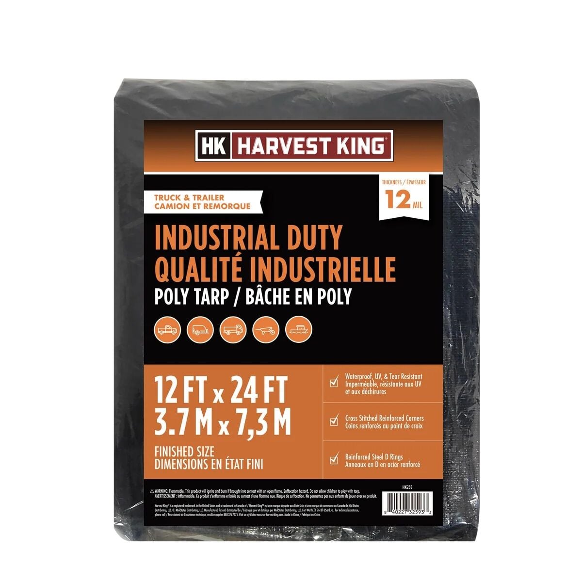 Harvest King Industrial Duty Poly Tarp, Black, 12 ft. x 24 ft.